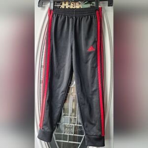 adidas Kids Black Sweatpants with Red Accents